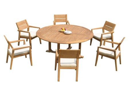 7 PC Dining Set - 72" Round Table & 6 Cellore Stacking Arm Chairs 