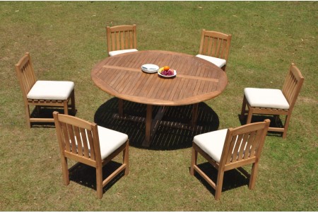 7 PC Dining Set - 72" Round Table & 6 Devon Armless Chairs