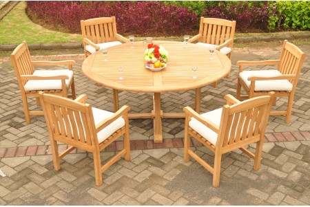 7 PC Dining Set - 72" Round Table & 6 Devon Arm Chairs