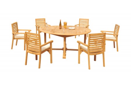7 PC Dining Set - 72" Round Table & 6 Hari Stacking Arm Chairs 