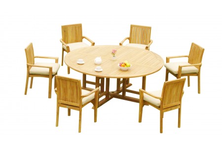 7 PC Dining Set - 72" Round Table & 6 Lua Stacking Arm Chairs 