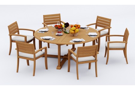 7 PC Dining Set - 72" Round Table & 6 Travota Stacking Arm Chairs 