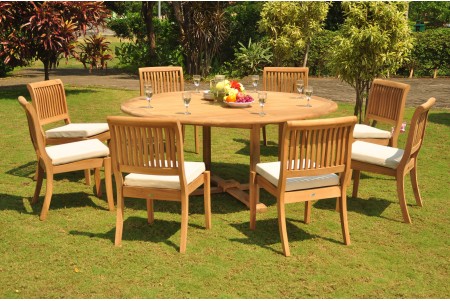 9 PC Dining Set - 72" Round Table & 8 Arbor Stacking Armless Chairs 