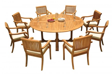 9 PC Dining Set - 72" Round Table & 8 Arbor Stacking Arm Chairs 
