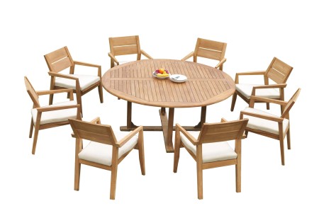 9 PC Dining Set - 72" Round Table & 8 Cellore Stacking Arm Chairs 