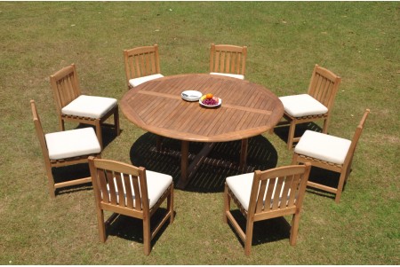 9 PC Dining Set - 72" Round Table & 8 Devon Armless Chairs