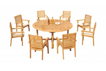 9 PC Dining Set - 72" Round Table & 8 Hari Stacking Arm Chairs 