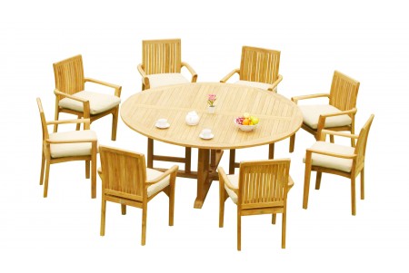 9 PC Dining Set - 72" Round Table & 8 Lua Stacking Arm Chairs 