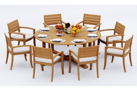 9 PC Dining Set - 72" Round Table & 8 Travota Stacking Arm Chairs 