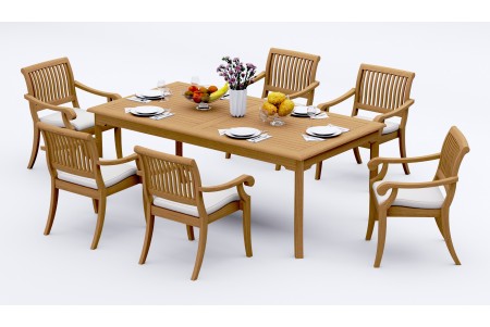 7 PC Dining Set - 83" Rectangle Table & 6 Arbor Stacking Arm Chairs 
