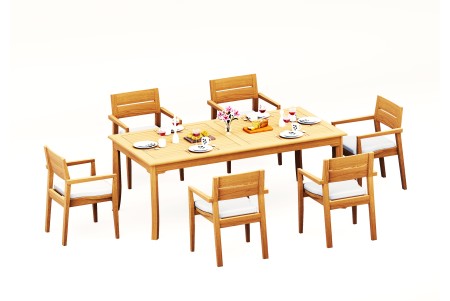7 PC Dining Set - 83" Rectangle Table & 6 Cellore Stacking Arm Chairs 