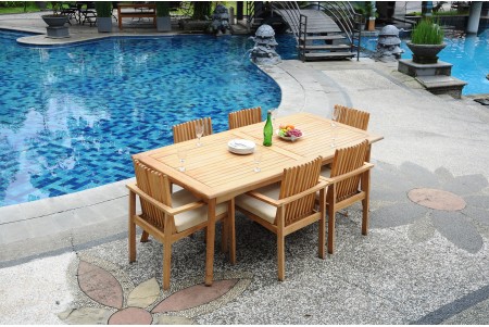 7 PC Dining Set - 83" Rectangle Table & 6 Clipper Stacking Arm Chairs 