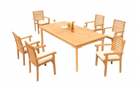 7 PC Dining Set - 83" Rectangle Table & 6 Hari Stacking Arm Chairs 