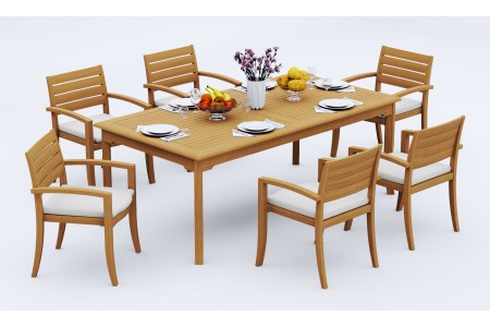 7 PC Dining Set - 83" Rectangle Table & 6 Travota Stacking Arm Chairs 