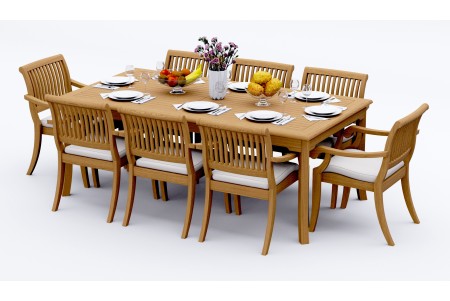 9 PC Dining Set - 83" Rectangle Table & 8 Arbor Stacking Arm Chairs 