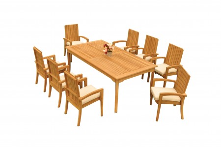 9 PC Dining Set - 83" Rectangle Table & 8 Goa Stacking Arm Chairs 