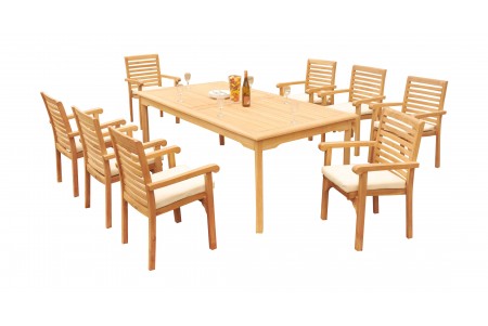 9 PC Dining Set - 83" Rectangle Table & 8 Hari Stacking Arm Chairs 