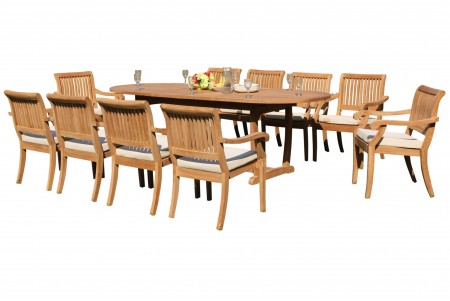 11 PC Dining Set - 94" Double Extension Masc Oval Table & 10 Arbor Stacking Arm Chairs