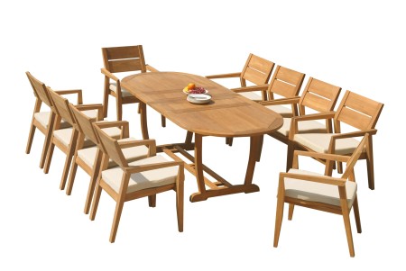 11 PC Dining Set - 94" Double Extension Masc Oval Table & 10 Cellore Stacking Arm Chairs