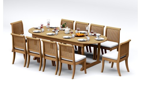 11 PC Dining Set - 94" Double Extension Masc Oval Table & 10 Giva Armless Chairs
