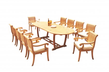 11 PC Dining Set - 94" Double Extension Masc Oval Table & 10 Giva Arm Chairs