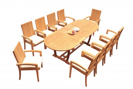 11 PC Dining Set - 94" Double Extension Masc Oval Table & 10 Goa Stacking Arm Chairs