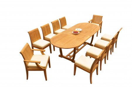 11 PC Dining Set - 94" Double Extension Masc Oval Table & 10 Lagos Chairs (2 Arms + 8 Armless)
