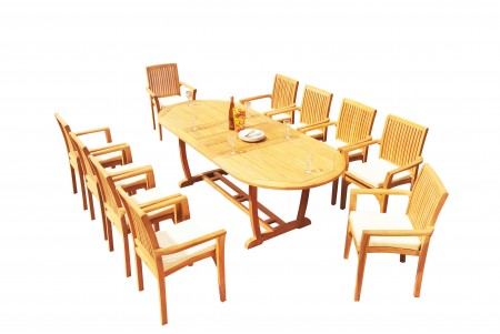 11 PC Dining Set - 94" Double Extension Masc Oval Table & 10 Lua Stacking Arm Chairs