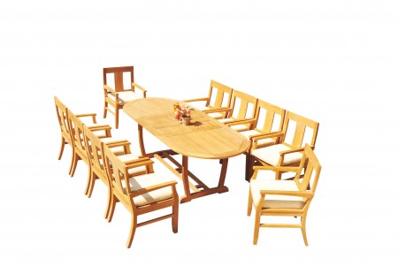 11 PC Dining Set - 94" Double Extension Masc Oval Table & 10 Osbo Arm Chairs
