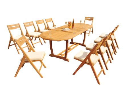 11 PC Dining Set - 94" Double Extension Masc Oval Table & 10 Surf Folding Arm Chairs