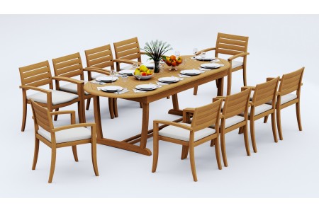 11 PC Dining Set - 94" Double Extension Masc Oval Table & 10 Travota Stacking Arm Chairs