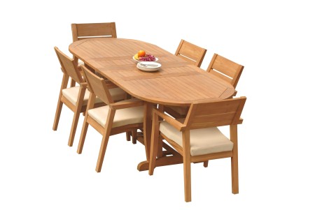 7 PC Dining Set - 94" Double Extension Masc Oval Table & 6 Cellore Stacking Arm Chairs