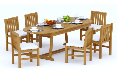 7 PC Dining Set - 94" Double Extension Masc Oval Table & 6 Devon Armless Chairs 