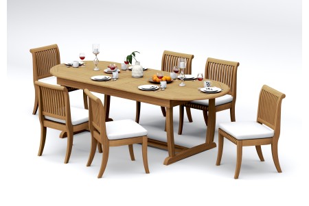 7 PC Dining Set - 94" Double Extension Masc Oval Table & 6 Giva Armless Chairs 