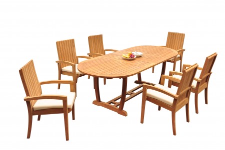 7 PC Dining Set - 94" Double Extension Masc Oval Table & 6 Goa Stacking Arm Chairs