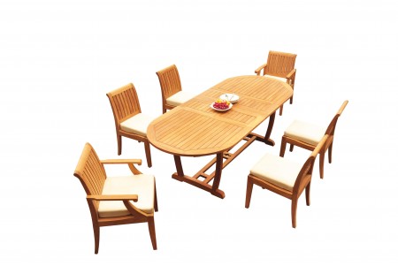 7 PC Dining Set - 94" Double Extension Masc Oval Table & 6 Lagos Chairs (2 Arms + 4 Armless) 