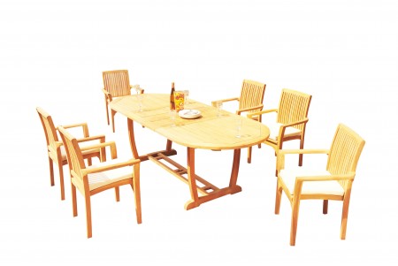 7 PC Dining Set - 94" Double Extension Masc Oval Table & 6 Lua Stacking Arm Chairs