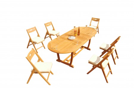 7 PC Dining Set - 94" Double Extension Masc Oval Table & 6 Surf Folding Arm Chairs