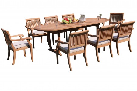 9 PC Dining Set - 94" Double Extension Masc Oval Table & 8 Arbor Stacking Arm Chairs