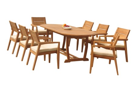9 PC Dining Set - 94" Double Extension Masc Oval Table & 8 Cellore Stacking Arm Chairs