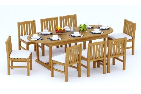9 PC Dining Set - 94" Double Extension Masc Oval Table & 8 Devon Armless Chairs