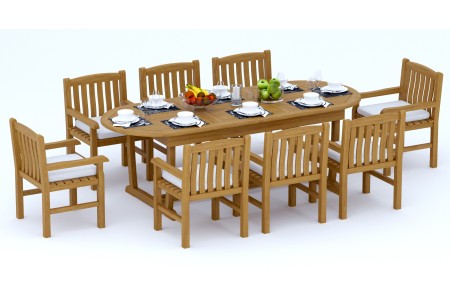 9 PC Dining Set - 94" Double Extension Masc Oval Table & 8 Devon Arm Chairs