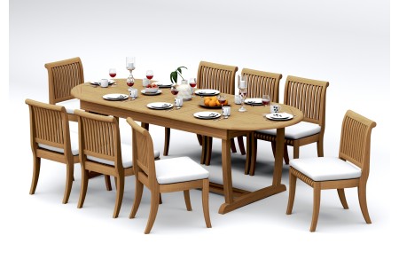 9 PC Dining Set - 94" Double Extension Masc Oval Table & 8 Giva Armless Chairs