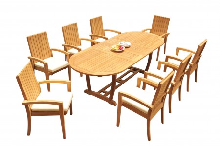 9 PC Dining Set - 94" Double Extension Masc Oval Table & 8 Goa Stacking Arm Chairs