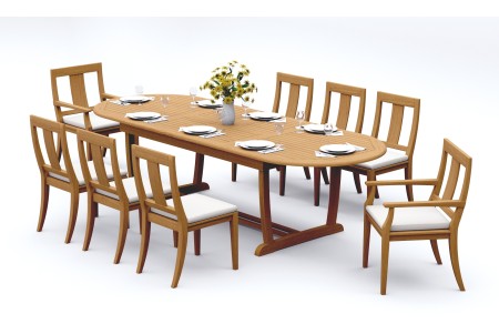 9 PC Dining Set - 94" Double Extension Masc Oval Table & 8 Osbo Chairs (2 Arms + 6 Armless)