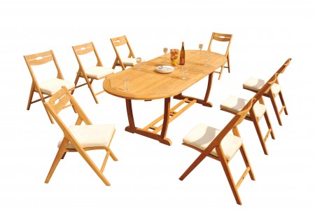 9 PC Dining Set - 94" Double Extension Masc Oval Table & 8 Surf Folding Arm Chairs
