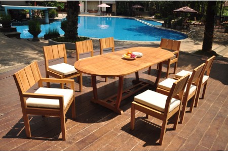 9 PC Dining Set - 94" Double Extension Masc Oval Table & 8 Vera Chairs (2 Arms + 6 Armless)