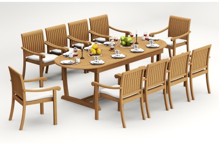11 PC Dining Set - 94" Double Extension Masc Oval Table & 10 Napa Stacking Arm Chairs