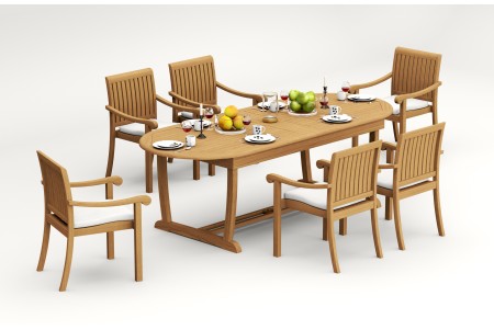 7 PC Dining Set - 94" Double Extension Masc Oval Table & 6 Napa Stacking Arm Chairs