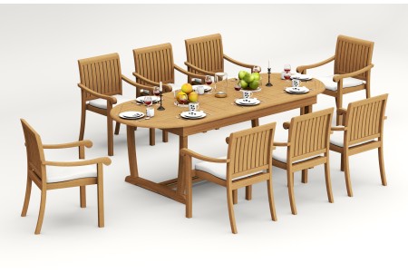 9 PC Dining Set - 94" Double Extension Masc Oval Table & 8 Napa Stacking Arm Chairs